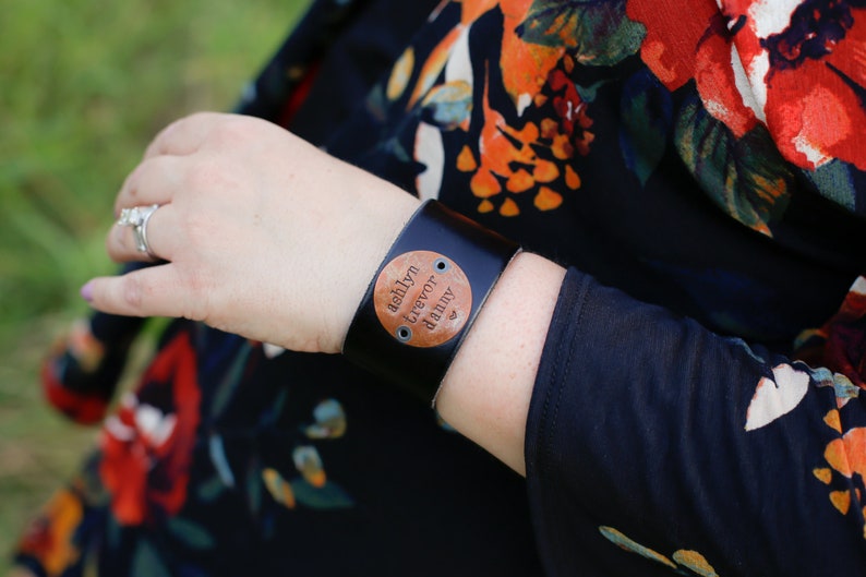 Personalized Leather Bracelet Cuff Women \u2022 Custom Words Leather Cuff \u2022 Unique Leather Bracelet \u2022 Inspirational Gift \u2022 Brown Embroidered Cuff