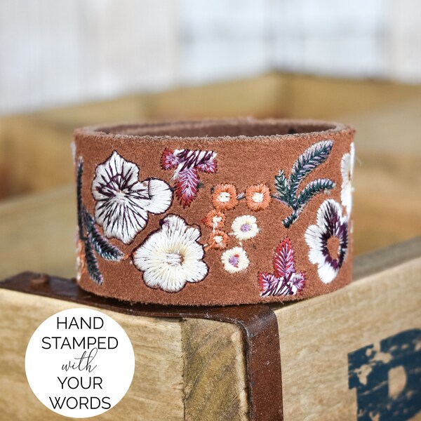 Personalized Leather Cuff Bracelet | custom leather cuff, hand stamped leather cuff, custom cuff, embroidered leather cuff, leather bracelet