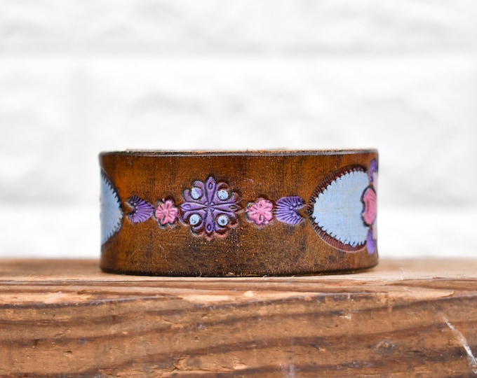 Personalized Leather Cuff for Women, Custom Leather Bracelet Your Words, Custom Cuff, Tooled Vintage Leather, Colorful Upcycled Belt