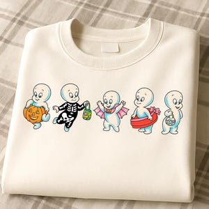 Casper friendly ghost Can I keep you ghosts in a row cute ghosts pumpkin skeleton Ghost nostalgic 90s  Halloween Spooky Tshirt PNG Design