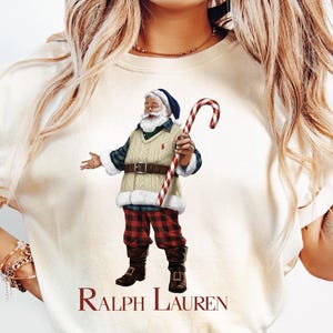 Boujee vintage kerstman roosteren champagne Ralph Lauren geruit poloshirt png
