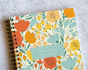 Personalized Password Keeper | Retro Flowers | Password Manager | Logins and Passwords Organizer | Password Book | Password Tracker NB6368P