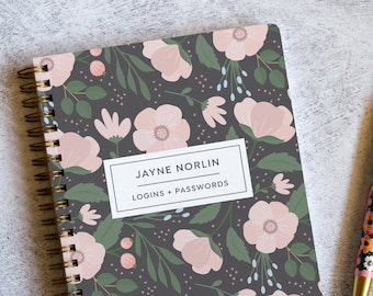 Personalized Password Book, Rustic Gold Spiral Binding, Space for 312 Entries and Password Updates, Alphabetical Password Keeper NB6357P