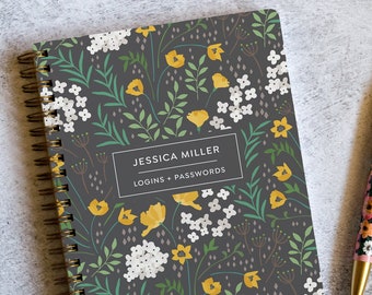 Personalized Password Keeper Notebook with Gold Spiral Binding | Password Manager | Logins and Passwords Organizer | Password Booker NB6340P