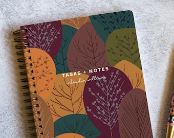To Do List Notebook with Daily To Do Lists and Notes, Personalized Fall Leaves Cover, Minimalist Day Planner NB6380