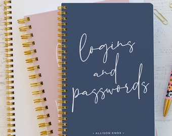 Password Keeper, Personalized, Gold Spiral Notebook for Logins and Passwords, Hardcover, Softcover, Friend Gifts, Roommate Gifts NB6419