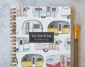 Personalized RV Travel Journal, Retro Camper Spiral Notebook with 100 Pages, Rigid Poly Cover, Travel Diary, RV Trip Journal NB6385