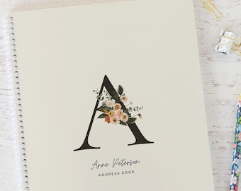 Minimalist Address Book with Personalized Cover and White Coil Binding | 70 Color Options | Perpetual Calendar | Mother's Day Gifts NB6409A