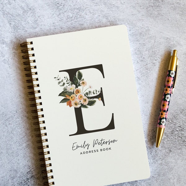 Autumn Florals Monogram Address Book with Perpetual Calendar, Printed Address Book, Stocking Stuffers, Personalized Gifts NB6409A