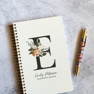 Autumn Florals Password Keeper, Monogrammed Spiral Notebook for Passwords, Password Book, Personalized Gifts, Stocking Stuffers NB6409P