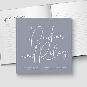Perpetual Calendar Wedding Guest Book Alternative, Personalized Hardcover, Minimalist Interior Pages for Birthdays, Anniversaries GB008