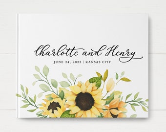 Sunflower Wedding Guest Book | Personalized Guestbook | Foil Lettering | Custom Guest Book in Portrait or Landscape GB277