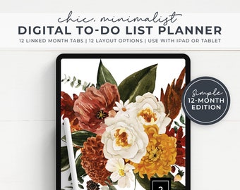 Digital To Do List Planner Bundle for iPad, Minimalist GoodNotes Planner with 12 Planner Page Options, Monthly Calendars and Tabs DN0014