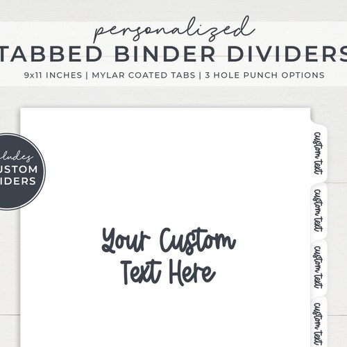 Custom Binder Dividers Printed Index Tabs Personalized With Etsy