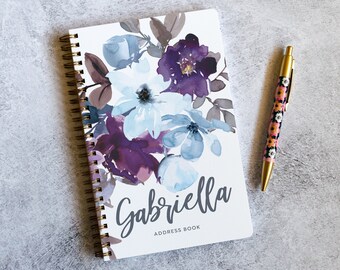 Address & Contacts Book, Custom Printed Address Book, Gold Spiral Notebook, Personalized Address Book with Perpetual Calendar  NB6342A