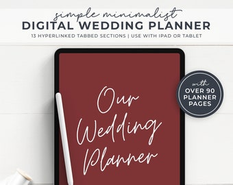 Digital Wedding Planner for iPad or Tablet, Minimalist Design with Hyperlinked Tabs, Use with PDF Annotation Apps DN0003
