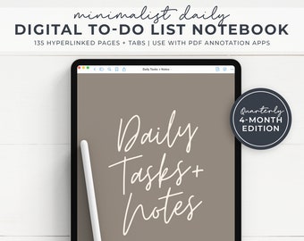 Digital To Do List Notebook with Tabs, Hyperlinked for PDF Annotation Apps, Goodnotes, Minimalist Planner, Quarterly Daily Task List DN001
