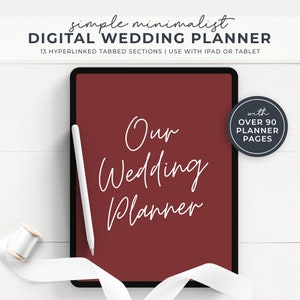 Digital Wedding Planner for iPad or Tablet, Minimalist Design with Hyperlinked Tabs, Use with PDF Annotation Apps DN0003