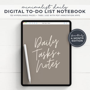 Digital To Do List Notebook with Tabs, Hyperlinked for PDF Annotation Apps, Goodnotes, Minimalist Planner, Quarterly Daily Task List DN001