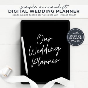 Digital Wedding Planner for iPad or Tablet, Neutral Black, Minimalist Design with Hyperlinked Tabs, Use with PDF annotation app DN0003B