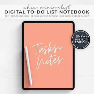 Digital To Do List Notebook with 12 Customizable Sections, Hyperlinked For iPad or Tablet, GoodNotes Notebooks, Minimalist Planner DN0008