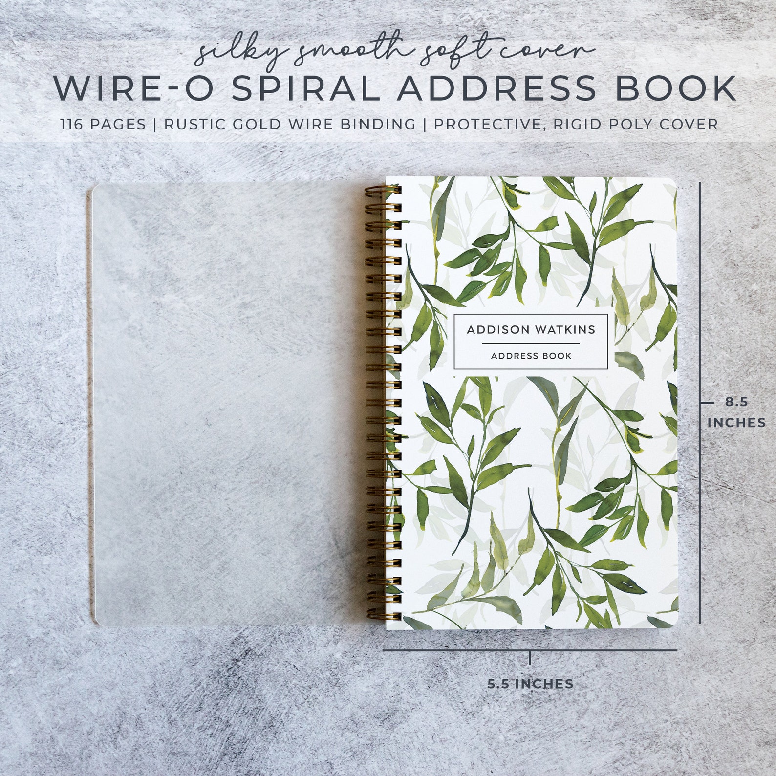 Address Book Cover Personalized With Name Gold Spiral Etsy