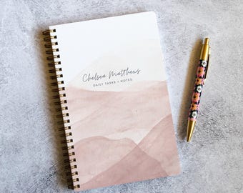 Minimalist Planner Personalized with Your Name, Neutral Watercolor, 100 To Do List Pages, Frost Poly Cover, Custom Mother's Day Gift NB6396