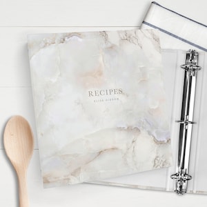 Marble Recipe Binder, Refillable 3-Ring Binder with Custom Cover and Printable 8.5x11&quot; Recipe Sheets, Perfect Bridal Shower Gift 6332