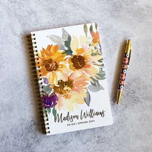 Personalized To Do List Notebook with To Do Lists and Notes, Sunflower Design, 100 Pages, Transparent Poly Cover, Mother's Day Gifts NB6333