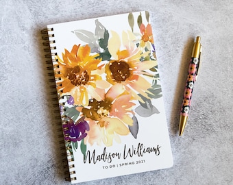 Personalized To Do List Notebook with To Do Lists and Notes, Sunflower Design, 100 Pages, Transparent Poly Cover, Mother&#39;s Day Gifts NB6333