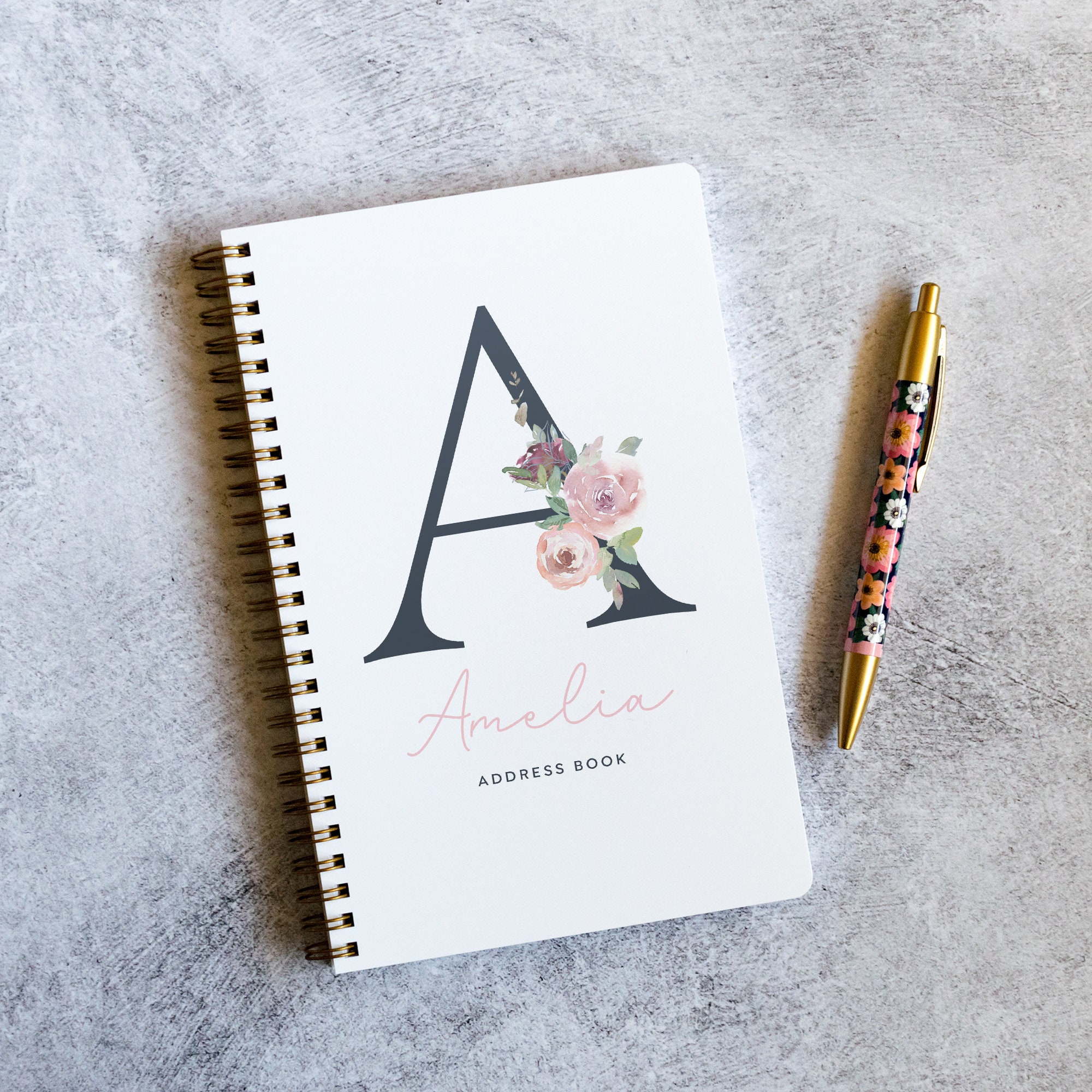 Address Book with Monogrammed Cover Gold Spiral Notebook for Etsy