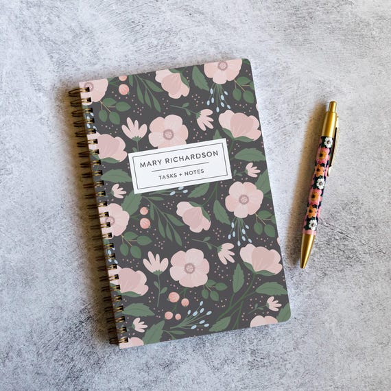 Minimalist Planner Notebook Personalized with Your Name, 100 Pages of To-Do Lists and Notes, Poly Cover, Custom Stocking Stuffer NB6357