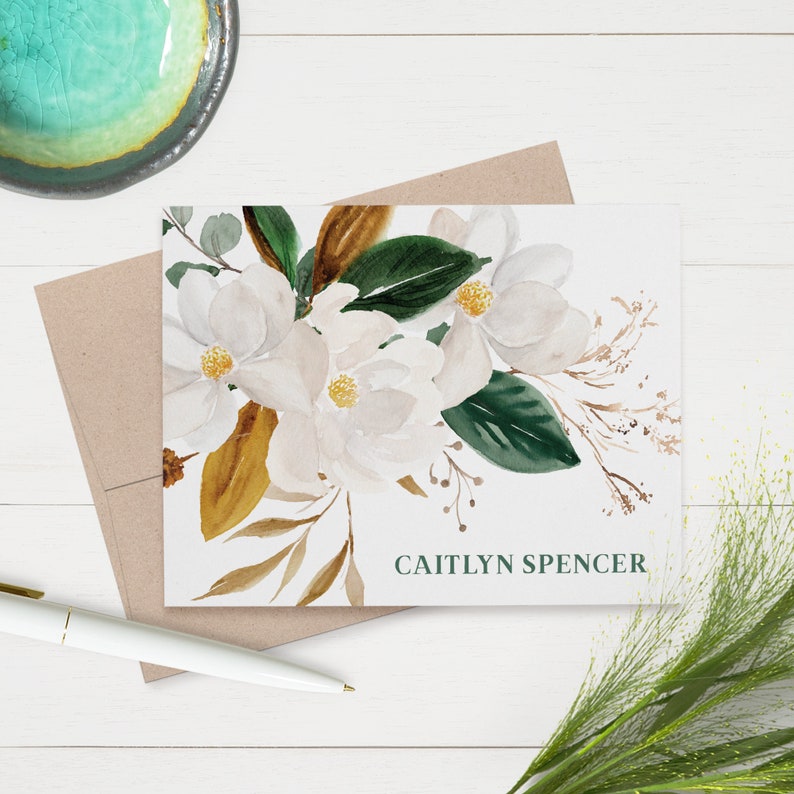 Monogrammed Stationery Magnolia Cards NC1046 Personalized Gifts Personalized Note Cards