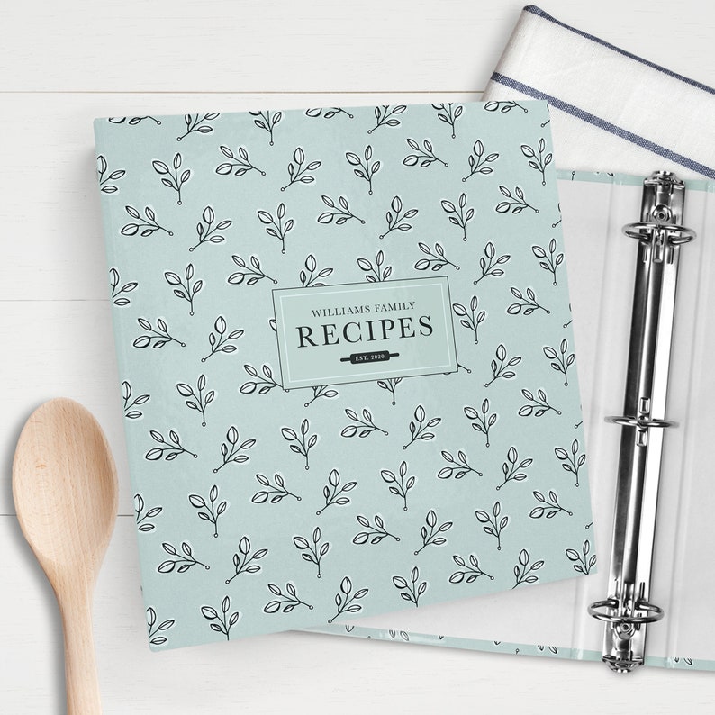 Recipe Binder, Personalized Recipe Card 3-Ring Binder, Refillable, Includes Printable 8.5x11' Recipe Sheets, Meal Planner, Grocery List 6324 
