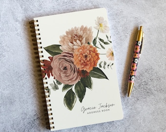 Autumn Florals Address Book with Perpetual Calendar, Printed Address Book, Stocking Stuffers, Personalized Gifts NB6407A