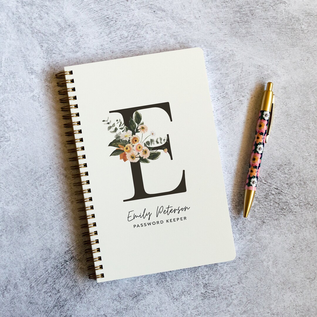 Autumn Florals Password Keeper, Monogrammed Spiral Notebook for