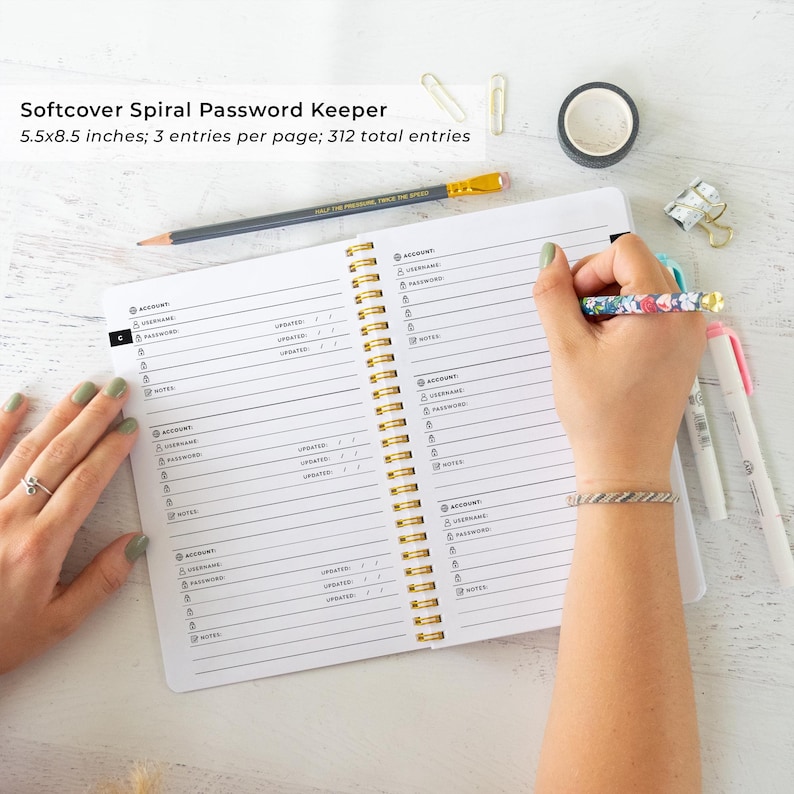 Personalized Password Keeper Notebook With Gold Spiral Binding ...