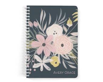 Personalized Notebook Custom Journal Spiral Notebooks Small Note Books Flowers Personalized Gifts Bridesmaid Gifts Stocking Stuffer NB2055