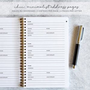 Printed Address Book, Personalized Notebook for Contacts, Perpetual Calendar, Rigid Poly Cover, Gold Wire Binding, Stocking Stuffer NB6361A image 3