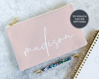 Personalized Planner Pouch | Custom Zipper Pouch with Your Text and Choice of 70 Colors | Personalized Makeup Bag | Bridesmaids' Gifts 0009