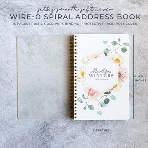 Printed Address Book, Personalized Notebook for Contacts, Perpetual Calendar, Rigid Poly Cover, Gold Wire Binding, Stocking Stuffer NB6361A image 2