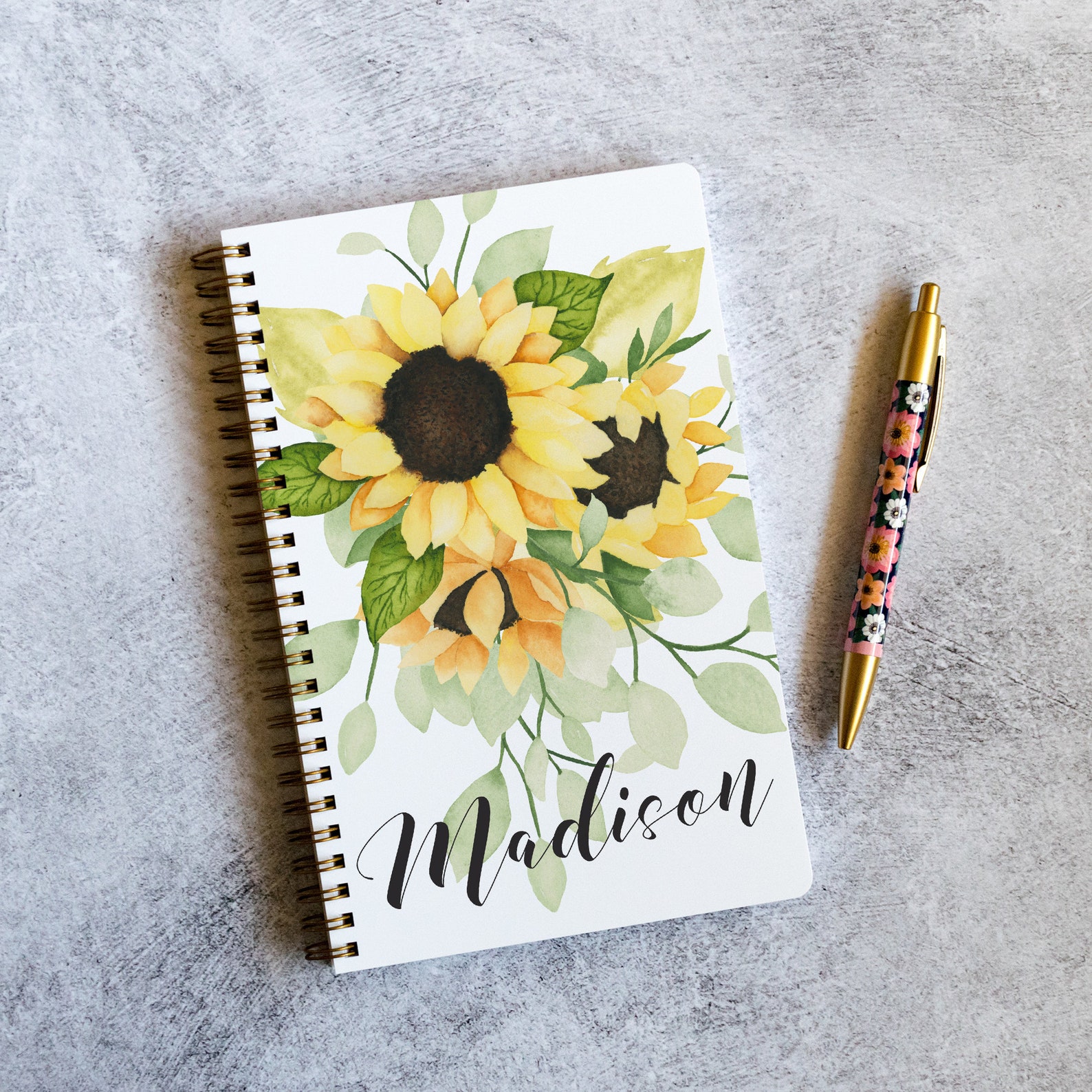 Sunflower Spiral Notebook Personalized 100 Pages Choice of Etsy