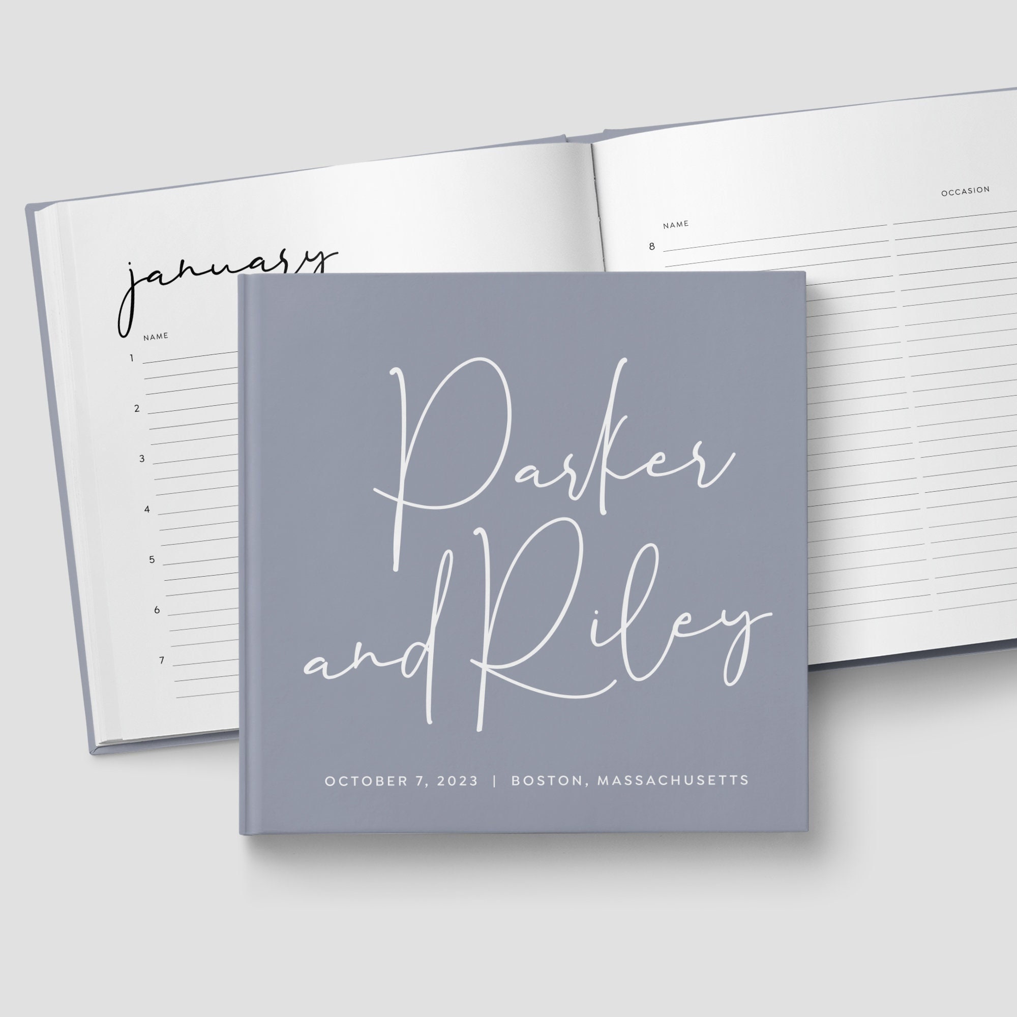 Perpetual Calendar Wedding Guest Book Alternative, Personalized Hardcover, Minimalist Interior Pages for Birthdays, Anniversaries GB008