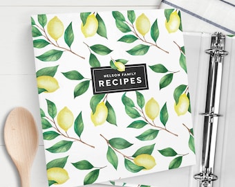 Custom Recipe Book with Lemon Design, Personalized Recipe Binder, Printable Recipe Sheet, Hardcover 3-Ring Binder, Kitchen Organizer R6378