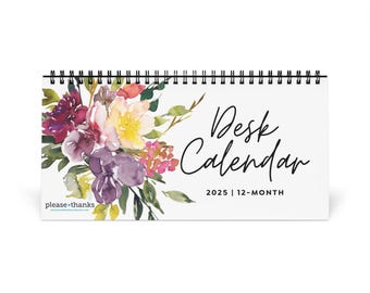 Desk Calendar with Watercolor Floral Illustrations | 12 Month 2025 Calendar | Small Calendar with Stand | Dated Monthly Calendar | 1001