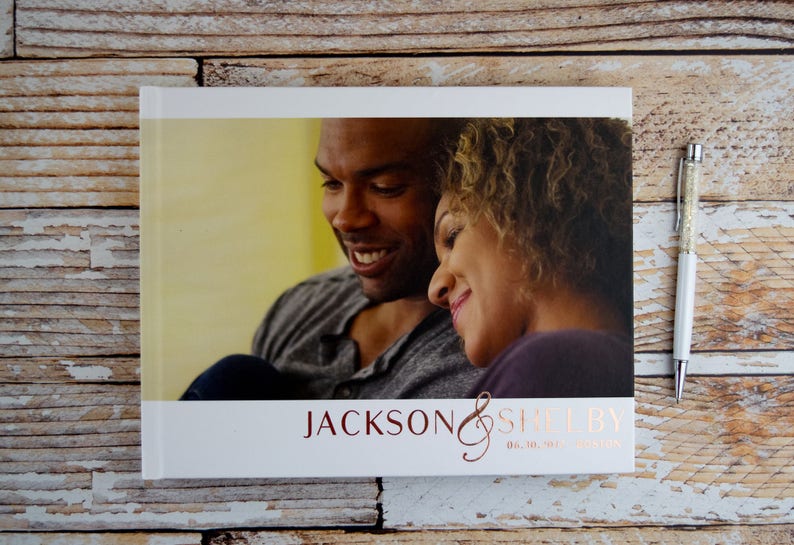 Photo Guest Book Real Gold Foil Custom Wedding Guest Book Photobook Rose Gold Foil Silver Foil Photo Guestbook Personalized Guest Book GB209