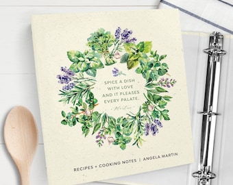 Recipe Card Book | Herb Wreath Recipe Card Binder, Personalized Gifts, Custom Recipe Organizer, Wedding Gifts, Wedding Shower Gifts 6262