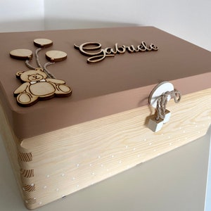 Box with teddy bear for baby, Wooden keepsake with name, personalised memory box, baby shower gift, Baptism gift for boy, girl nursery