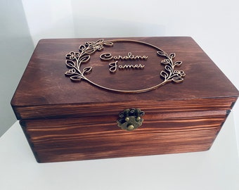 Box with floral frame and name, Wooden keepsake with name, personalised memory box, baby shower gift, Baptism gift for boy, girl nursery