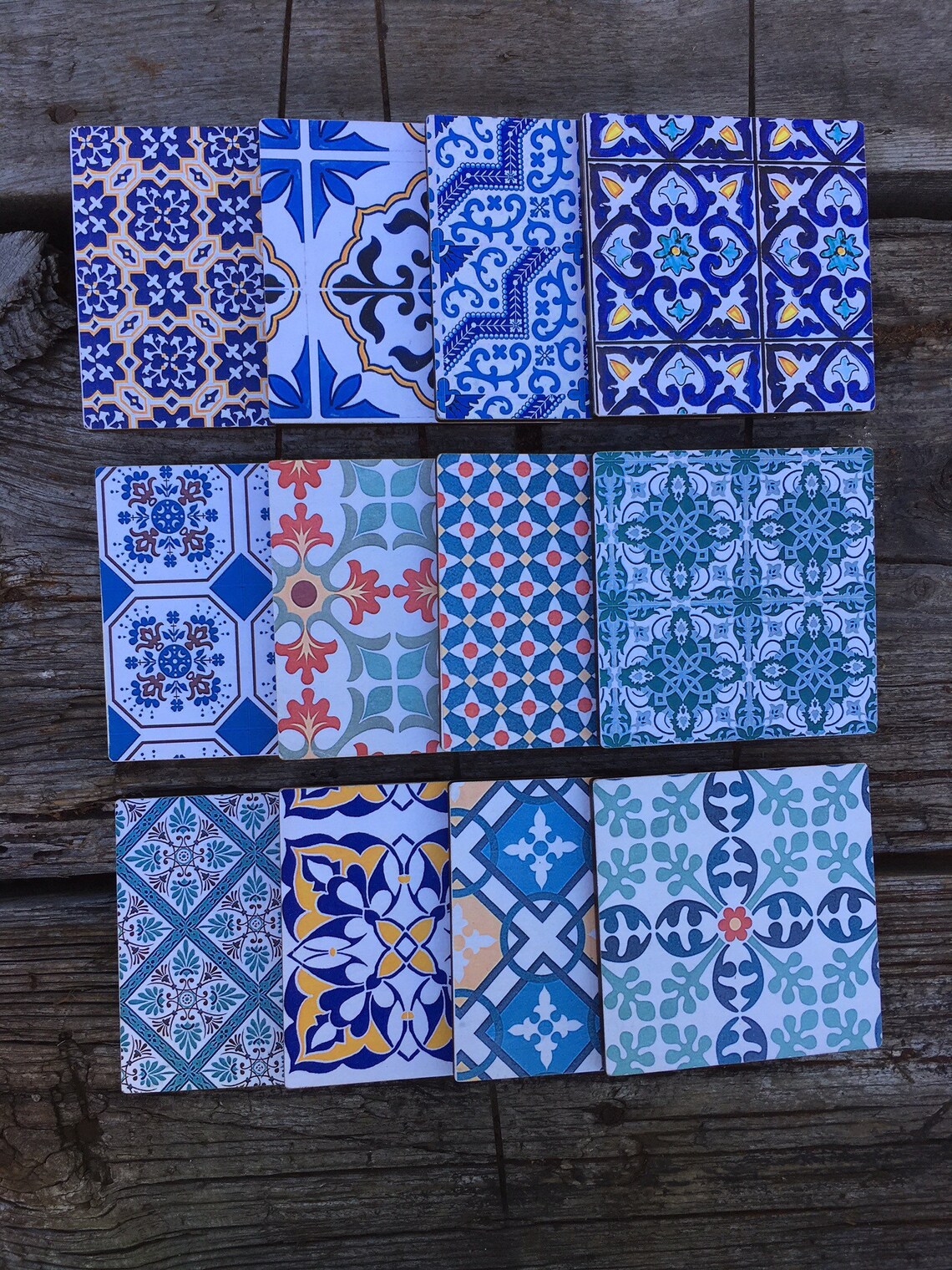 Wooden coasters set of 12 Spanish tile coasters coffee Etsy